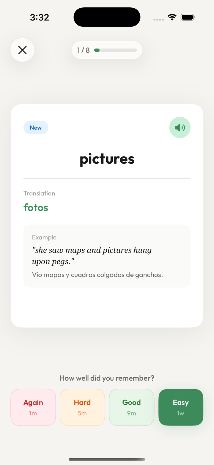 Sessione studio con pulsanti FSRS